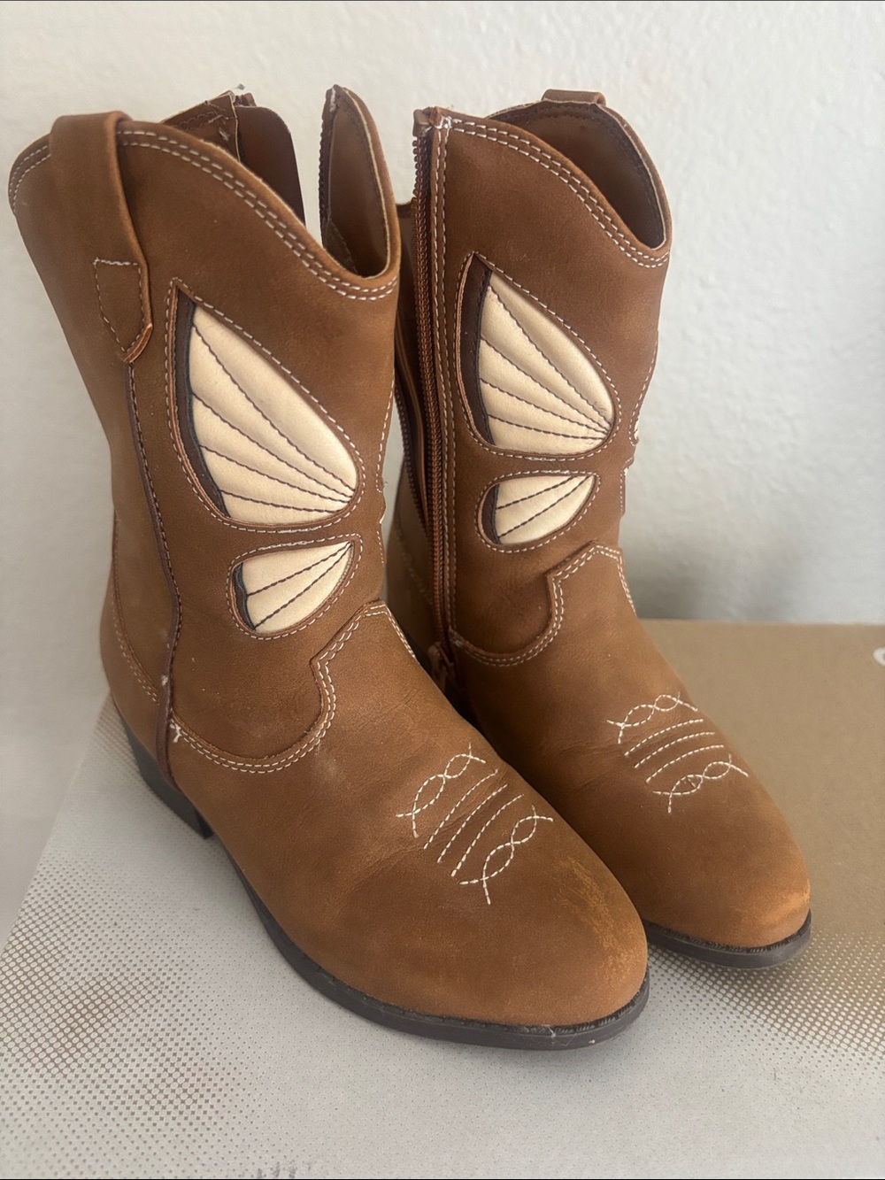 Tan Western Cowgirl Boots with Cream Insets